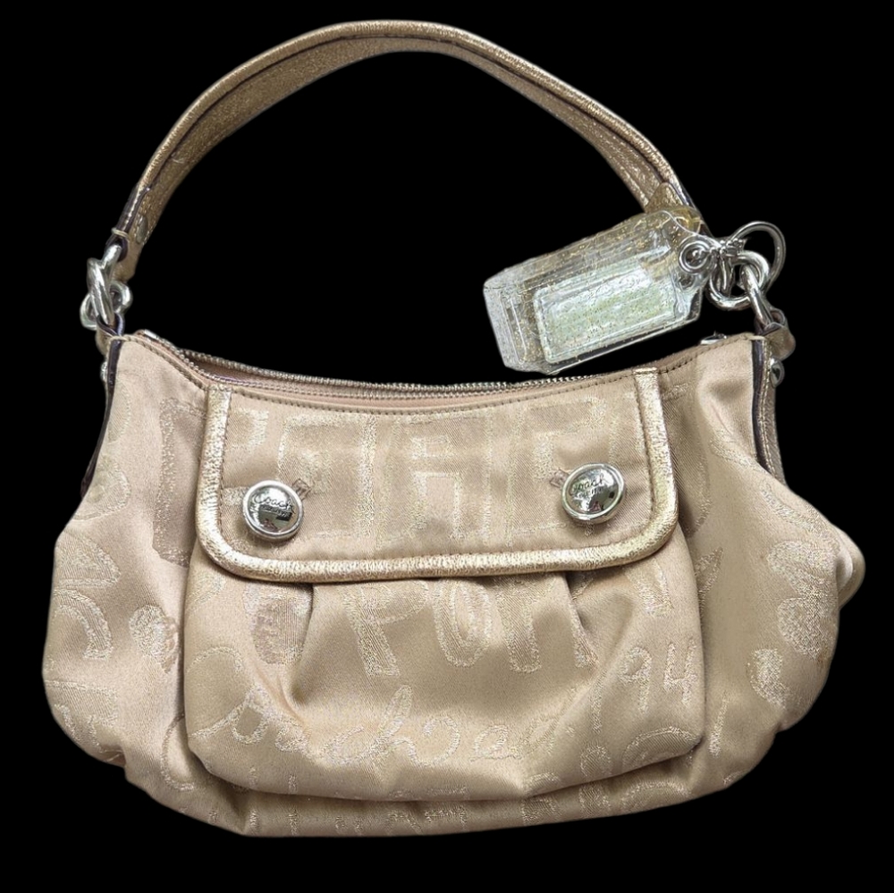 COACH Poppy Storypatch Groovy Shoulder/Swing Bag Gold With Crossbody Strap